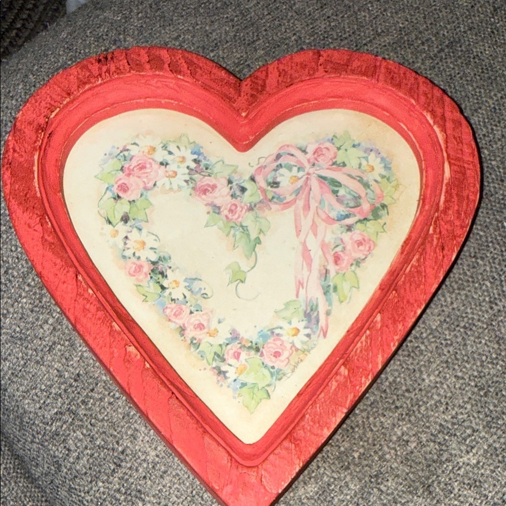 1987 Homco Pink Heart Faux Wood Frame Floral Barbara Mock Picture Wall Decor